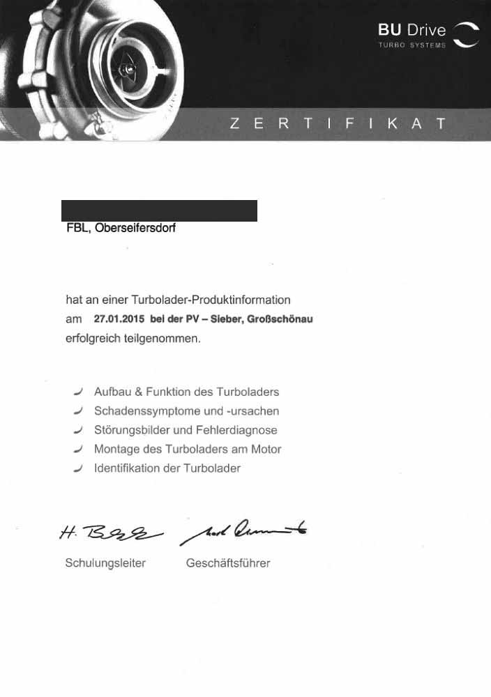 Zertifikat Turbolader - Ronny Mauermann